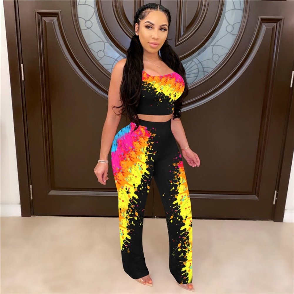 Multicolor Top And Wide Leg Trousers
